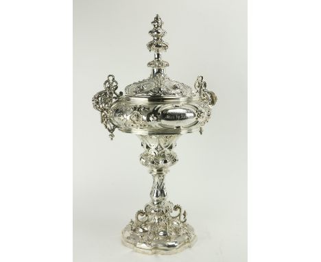 The Curragh Whip Cup, 1847  A magnificent Victorian silver Trophy Cup, by Robert Garrard 1848 London, the ornate cover finial