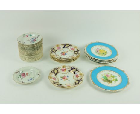 A very good set of 20 - 18th Century English porcelain&nbsp;small Bowls, probably Worcester, each decorated with colourful fl