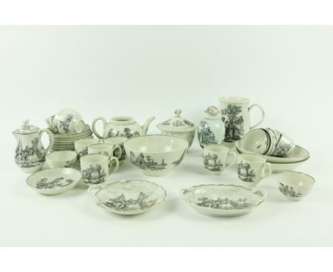 An extremely rare Worcester transfer printed monochrome Service, c. 1770, engraver - Robert Hancock, Soft Past Porcelain, com