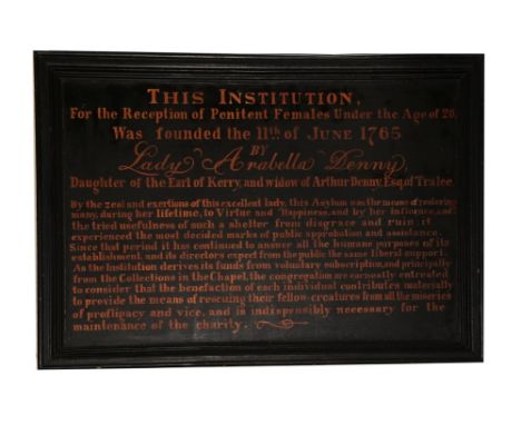 Lady Arabella Denny &amp; The Magdalen Asylum  Dublin &amp; Kerry Interest: ÿÿA large wooden Commemoration Plaque / Board in 