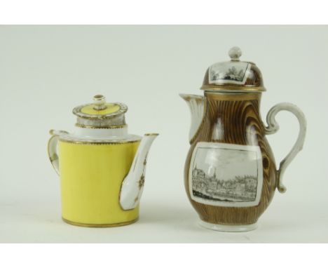 A late 18th Century Trompe-l'oeil porcelain Coffee Pot, late 18th Century / early 19th Century, the background in dark brown 