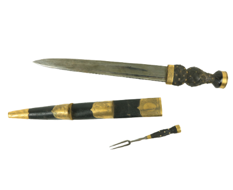 A fine late 19th Century Scottish Highlanders Dirk, the double fuller blade with one serrated edge (unsigned) 12 1/4" (31cms)