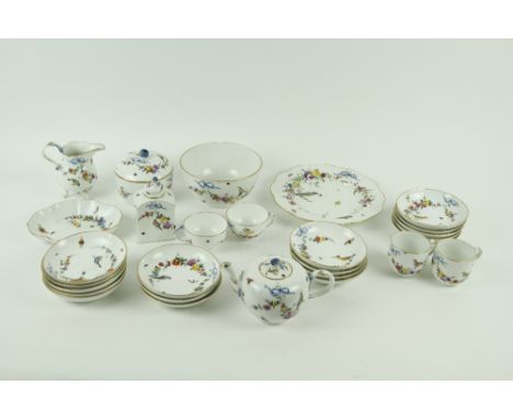 A comprehensive Meissen porcelainÿTea &amp; Coffee Service, each piece profusely decorated with colourful birds and flowers c