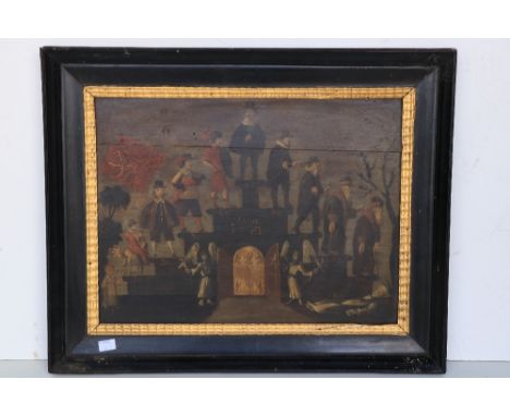 17th Century Dutch Schoolÿ "Stages of Life," O.O.P., na‹ve depiction of figures from youth to old age on the steps of ladder 