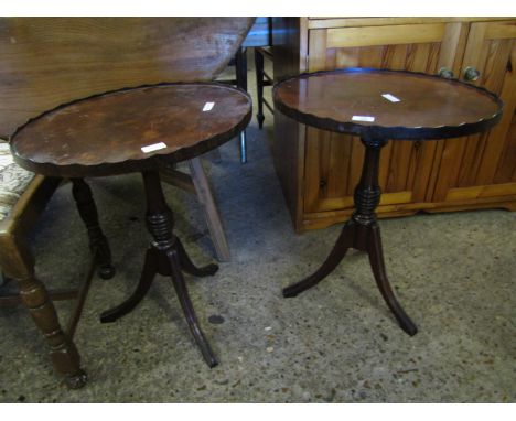 PAIR OF MAHOGANY FORMED OVAL TRAY TOP SIDE TABLES ON TRIPOD BASES   