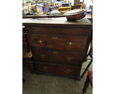 18TH CENTURY ELM CHEST WITH LIFT UP LID FITTED WITH THREE FULL WIDTH DRAWERS RAISED ON BRACKET FEET  
