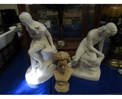 PARION NARCISSUS MODELLED BY EB STEPHENS BY COPELAND SPODE AND GARRETT TOGETHER WITH A RESIN BUST OF BEETHOVEN AND A PARION F