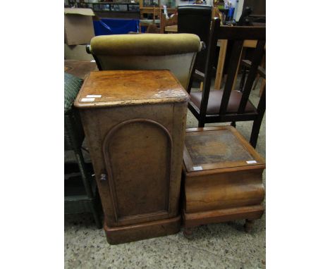 WALNUT SINGLE DOOR POT CUPBOARD TOGETHER WITH A VICTORIAN COMMODE STOOL (2)  