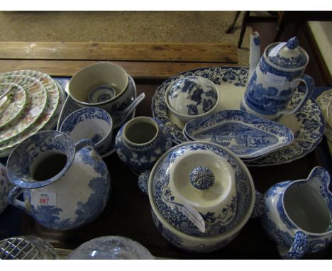 TRAY ASSORTED SPODE, ITALIAN PLATES, DISHES, TWO HANDLED VASE, ORIENTAL VASE ETC   