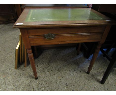 OAK FRAMED SINGLE DRAWER CHEST WITH LEATHER INSERT IN RING TURNED LEGS   