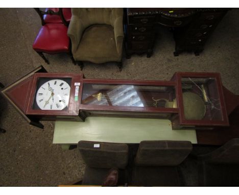 MID-19TH CENTURY FRENCH WALL MOUNTED WEIGHT DRIVEN CLOCK, ROBERT A ALBI, THE RED PAINTED AND GILT HIGHLIGHTED CASE WITH ARCHI