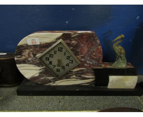 ART DECO MARBLE MANTLE CLOCK MOUNTED WITH A SPELTER HERON  