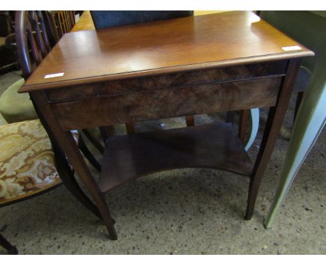 MAHOGANY FRAMED SINGLE DRAWER SIDE TABLE WITH OPEN SHELF AND SHAPED LEGS   