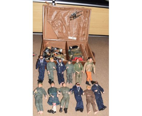 Wooden box of 15 Palitoy Action Man figures with accessories