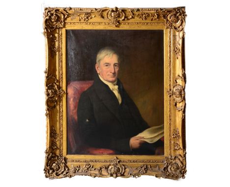 SOLOMAN COLE (c.1806-1893) Portrait of a seated gentleman holding a document, inscribed verso 'Painted by Soloman Cole 1844',