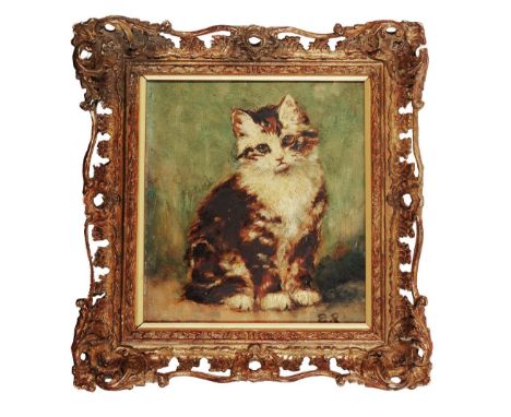 E * R * Portrait of a tabby cat, signed with initials, oil on board, 22 x 19cm