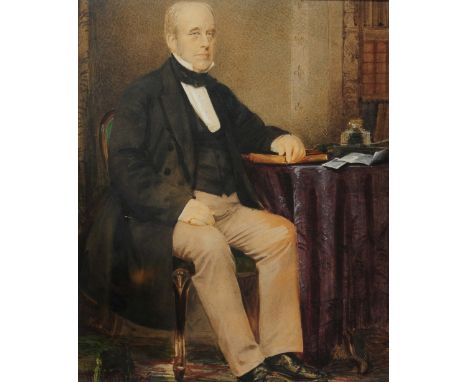 ATTRIBUTED TO ADA R. HOLLAND (exh.1887-1914) Portrait of a gentleman seated in an interior, his left arm resting upon a book,