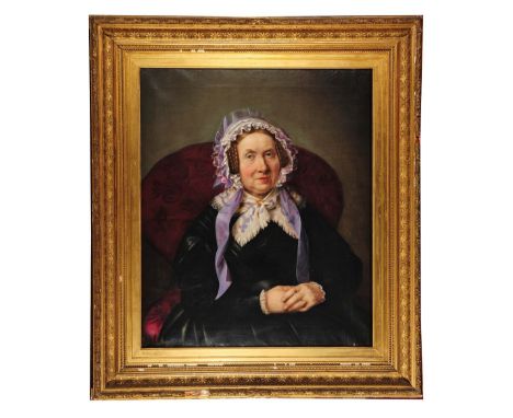 CARL THEODOR DEMIANY (1801-1869) Portrait of a lady from the Beit family seated in a chair with hands clasped and wearing a l