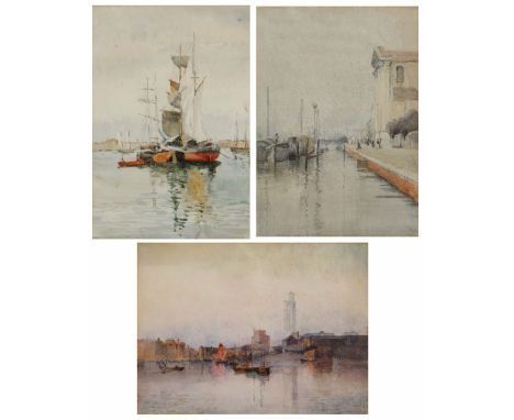 EDWARD MILLINGTON SYNGE (1860-1913) A side canal with church facade, probably Venice, signed and dated 1906, watercolour, 31 