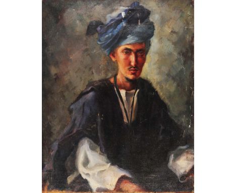 20TH CENTURY EASTERN SCHOOL Portrait of a young man with turban, indistinctly inscribed and dated 1948, oil on canvas, 86 x 6