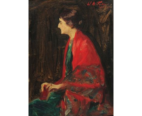 WILLIAM MAINWARING PALIN (1862-1947) Portrait of  Edith Sitwell seated in a chair, signed, oil on canvas board, 33 x 24.5cm I