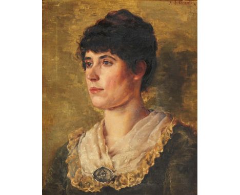 A * J * GRANT Bust length portrait of a lady, signed, oil on canvas, 49 x 39.5cm It has been suggested that the artist might 