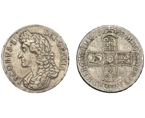 James II (1685-1688), Crown, 1688, second bust, edge qvarto (ESC 746; S 3407). Light reverse flecking, about very fine £200-£