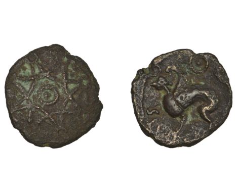 British Iron Age, CANTII, Sego, bronze Unit, Sego Sphinx, geometric pattern forming eight-pointed star around central pellet 