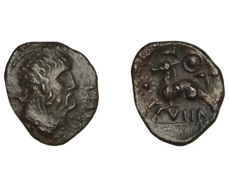 British Iron Age, CATUVELLAUNI, Tasciovanos, bronze Unit, Sea Horse [Ver] type, bearded head left, verl in front, rev. sea ho