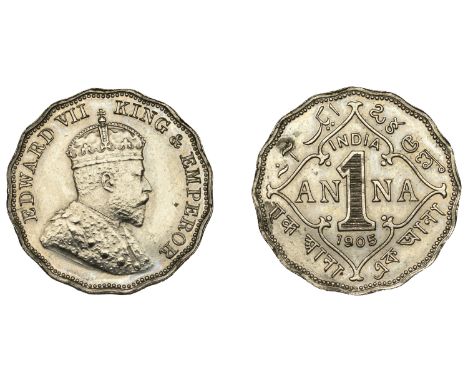 India, Edward VII, Pattern Anna, 1905, higher relief bust, edge with 16 scallops (KM Pn51; Pr 1067). Two spots on reverse, so