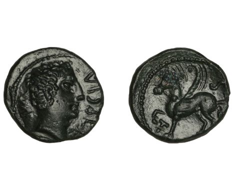 British Iron Age, CATUVELLAUNI, Tasciovanus, bronze Double Unit, Mega Pegasus type, head right, [ta]scia around, rev. pegasus