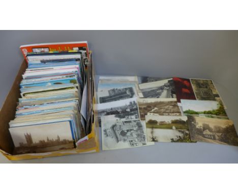 Postcards; a box of postcards, vintage to modern 