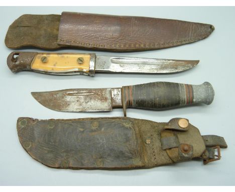 A dagger with scabbard, Fagan &amp; Son, Sheffield and a bayonet, a/f, with associated scabbard 