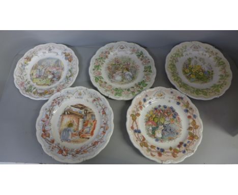 Four Brambly Hedge Seasons plates and a Birthday plate 