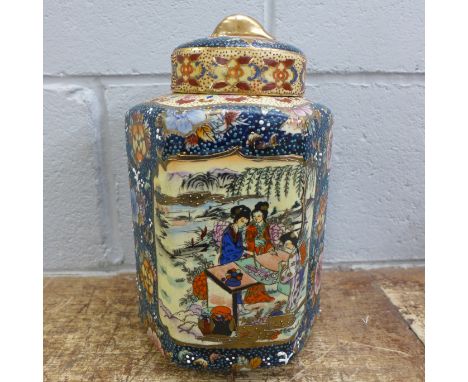An oriental ceramic pot with lid 