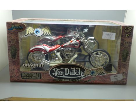 A Jade Toys Von Dutch Kustom Cycles die-cast model motorcycle, boxed 