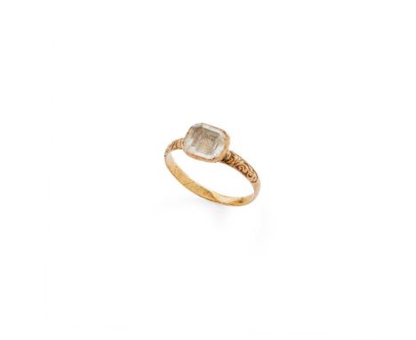 A late 18th/early 19th century Stuart crystal ring Set with an octagonal step-cut crystal, in a foil-backed setting with wire