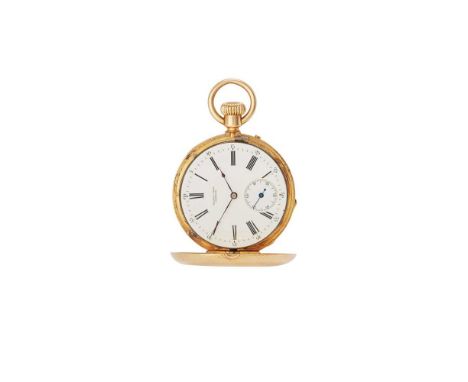 A continental pocket watch Full hunter, keyless wind, case with machined engraving all over, movement signed H.CAPT, round wh