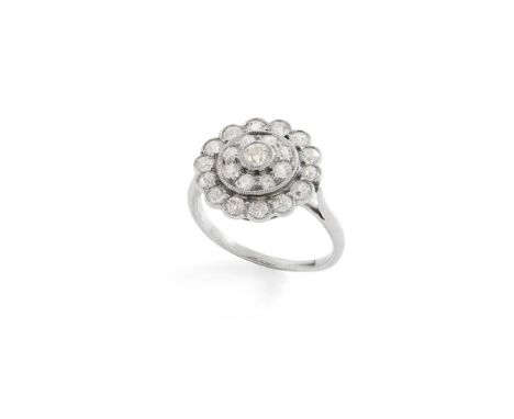 A diamond cluster ring Millegrain-set throughout with old round-cut diamonds, unmarkedDimensions:Ring size: K/L