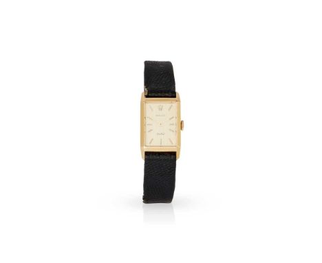 Y Rolex: A dress watch Orchid model, manual movement, plain rectangular case stamped 18k, rectangular gilt dial, baton indica