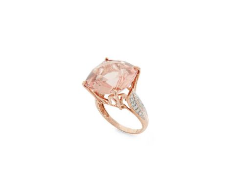 A morganite and diamond cocktail ring Claw-set with a fancy cushion-cut morganite, each shoulder pavé-set with round brillian