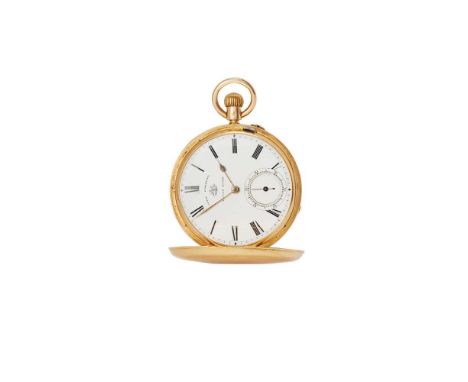 John Forrest: An 18ct gold hunter-cased pocket watch Keyless wind, round white enamel dial with Roman numerals, gilt hands, s