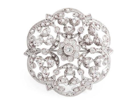 A diamond brooch Set with a central cluster of round brilliant and eight-cut diamonds, the surround with pierced eight-cut di