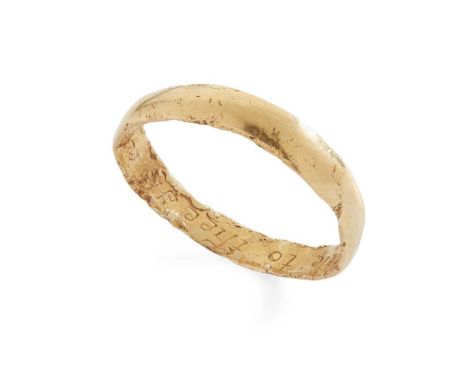 An 18th century posey ring Of plain design, engraved to inside True to thee I'll ever be, unmarkedDimensions:Ring size: S