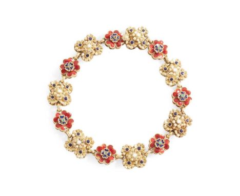An enamel bracelet Composed of alternating floral links with enamel detail, Portuguese marks to claspDimensions:Length: 19.5c
