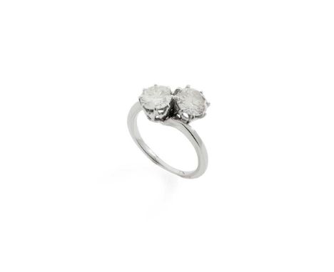 A diamond 'Toi et Moi' ring Claw-set with two round-brilliant cut diamonds, unmarkedDimensions:Ring size: H
