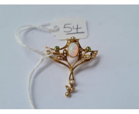 ART NUOVOEU OPAL HALF PEARL &amp; DEMANTOID SET BROOCH IN 15CT GOLD 
