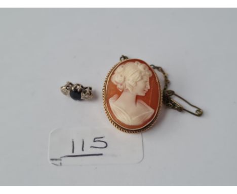 A cameo brooch in 9ct a/f &amp; sapphire &amp; diamond ring mount