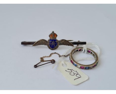 A silver and enamel RAF brooch and eternity ring