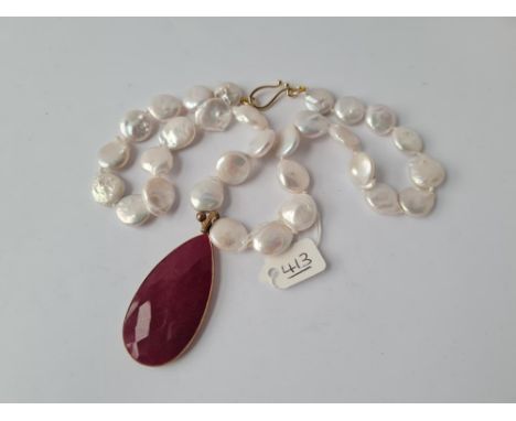 A silver gilt pearl &amp; ruby glass necklace